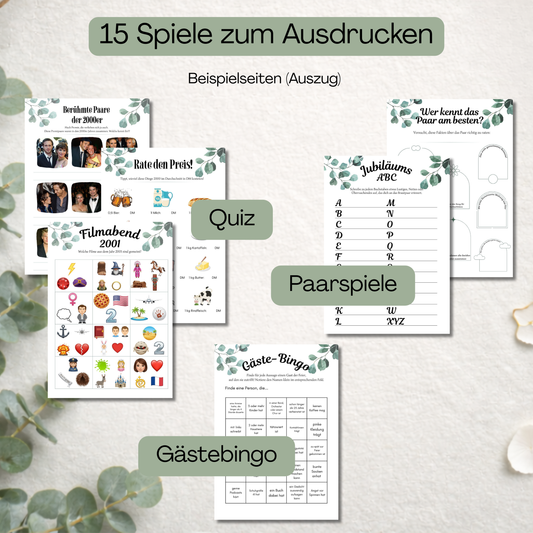 15 Spiele Silberhochzeit: Ratespiele und Quiz 2001, Paarspiele und Gästebingo