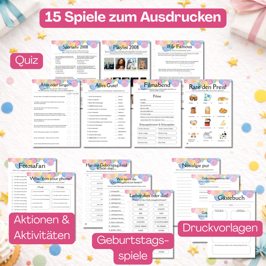 Spieleset 18. Geburtstag (2008) – 15 Partyspiele, Quiz & Gästebingo zum Ausdrucken