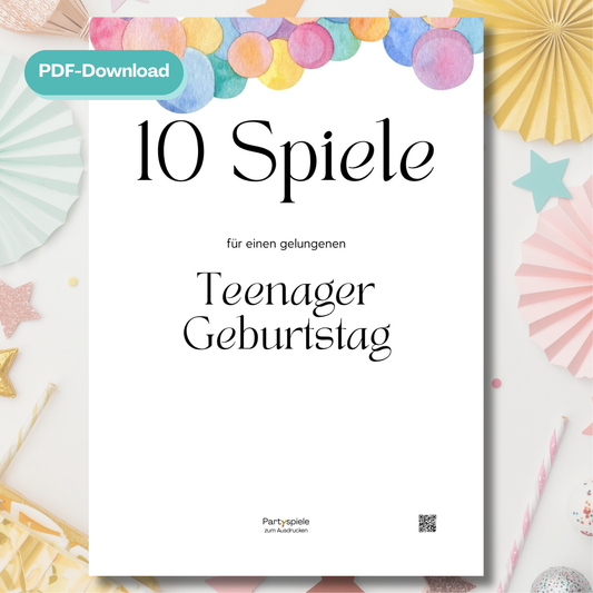 Teenager Geburtstag Spiele Set – 10 Partyspiele für Teenie Geburtstagsparty zum Ausdrucken, PDF, bunt