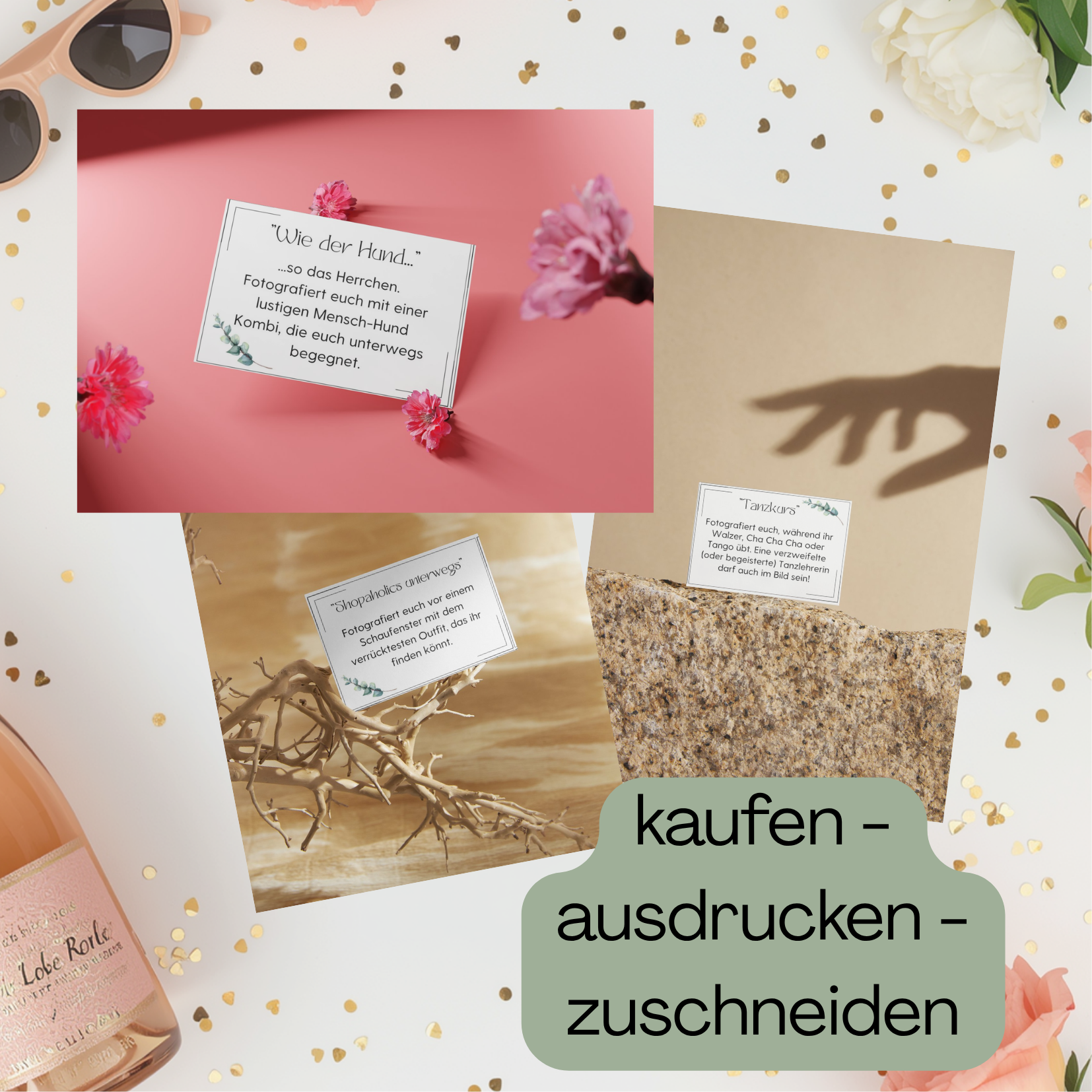 So sehen die Fotoaufgaben ausgedruckt aus