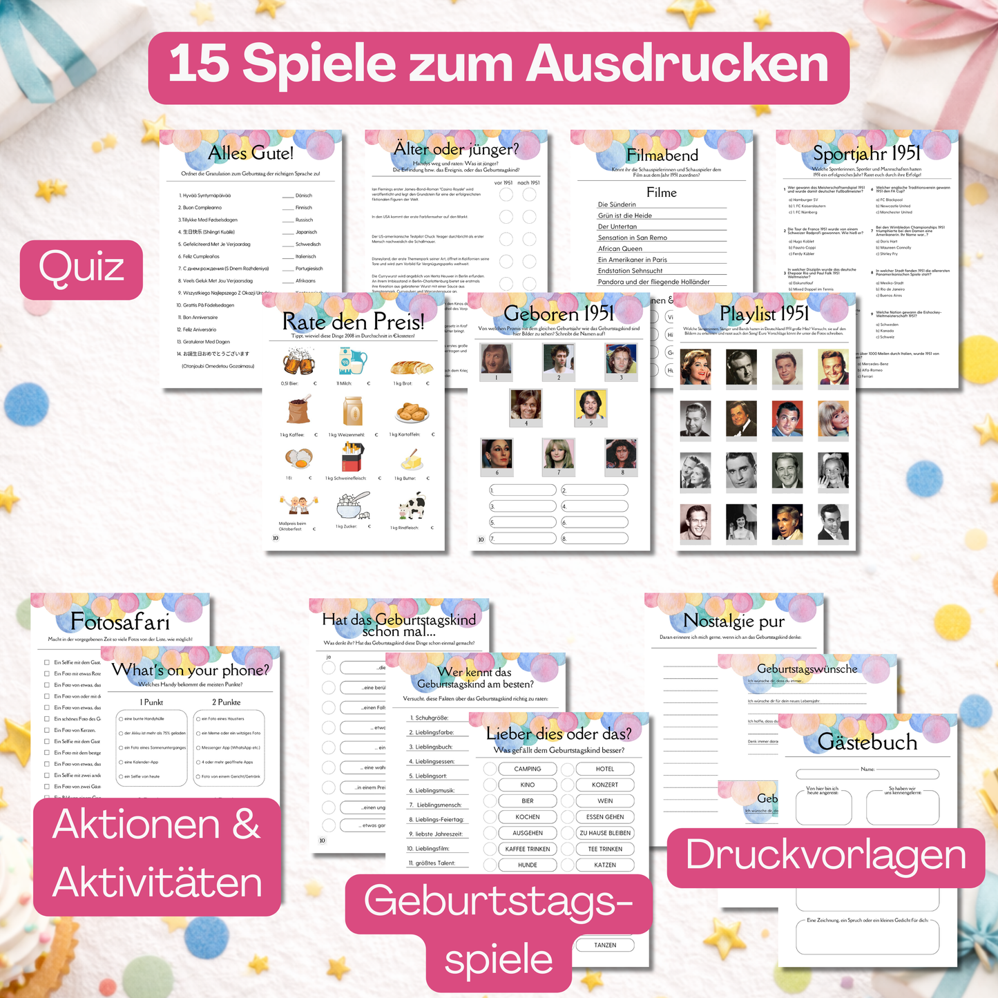 Überblick über alle Spiele, Quiz und Aktivitäten des Spielesets