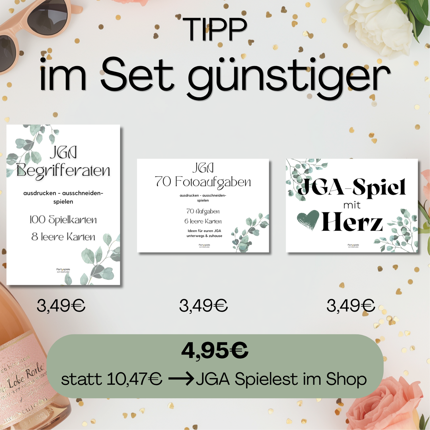 Spieleset JGA mit 3 Partyspielen zum Ausdrucken