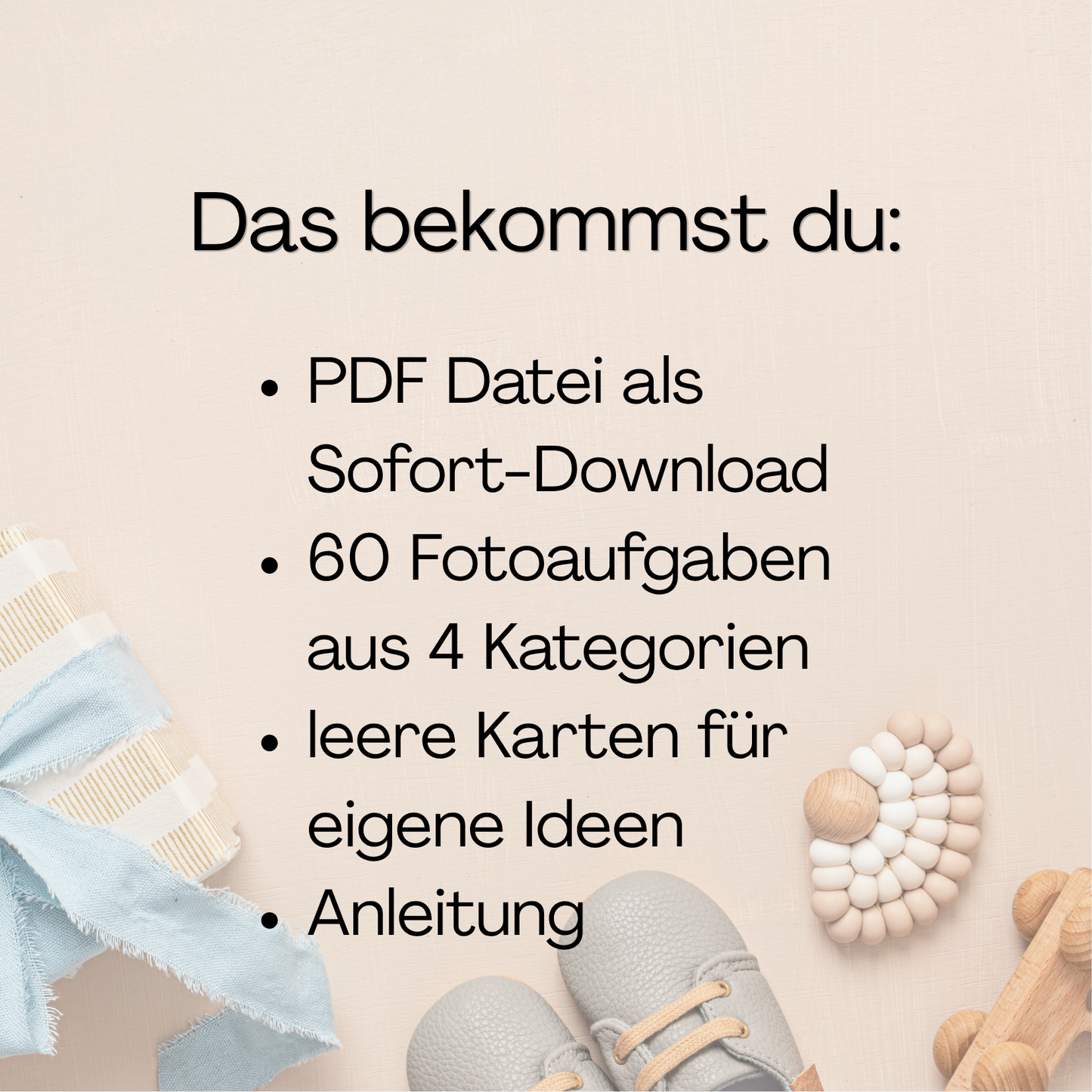 Lieferumfang Fotoaufgaben Babyshower
