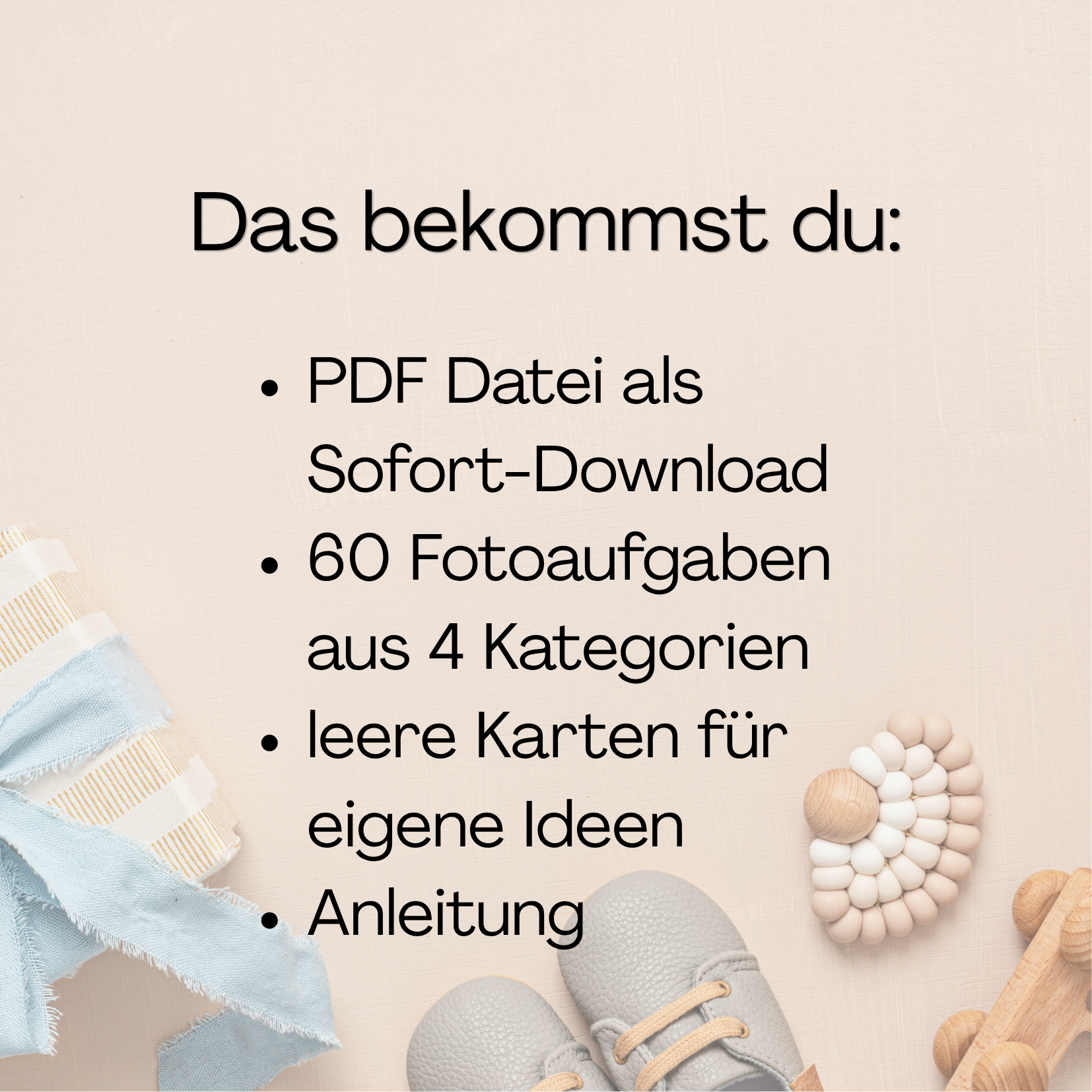 Lieferumfang Fotoaufgaben Babyshower