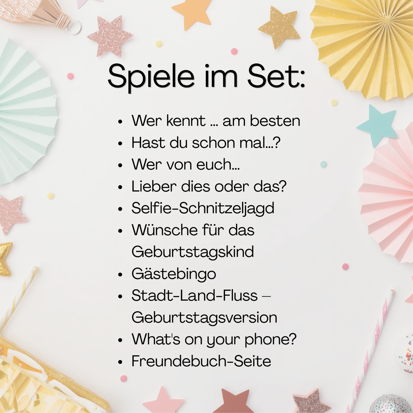 Teenager Geburtstag Spiele Set – 10 Partyspiele für Teenie Geburtstagsparty zum Ausdrucken, PDF, schwarz/weiß