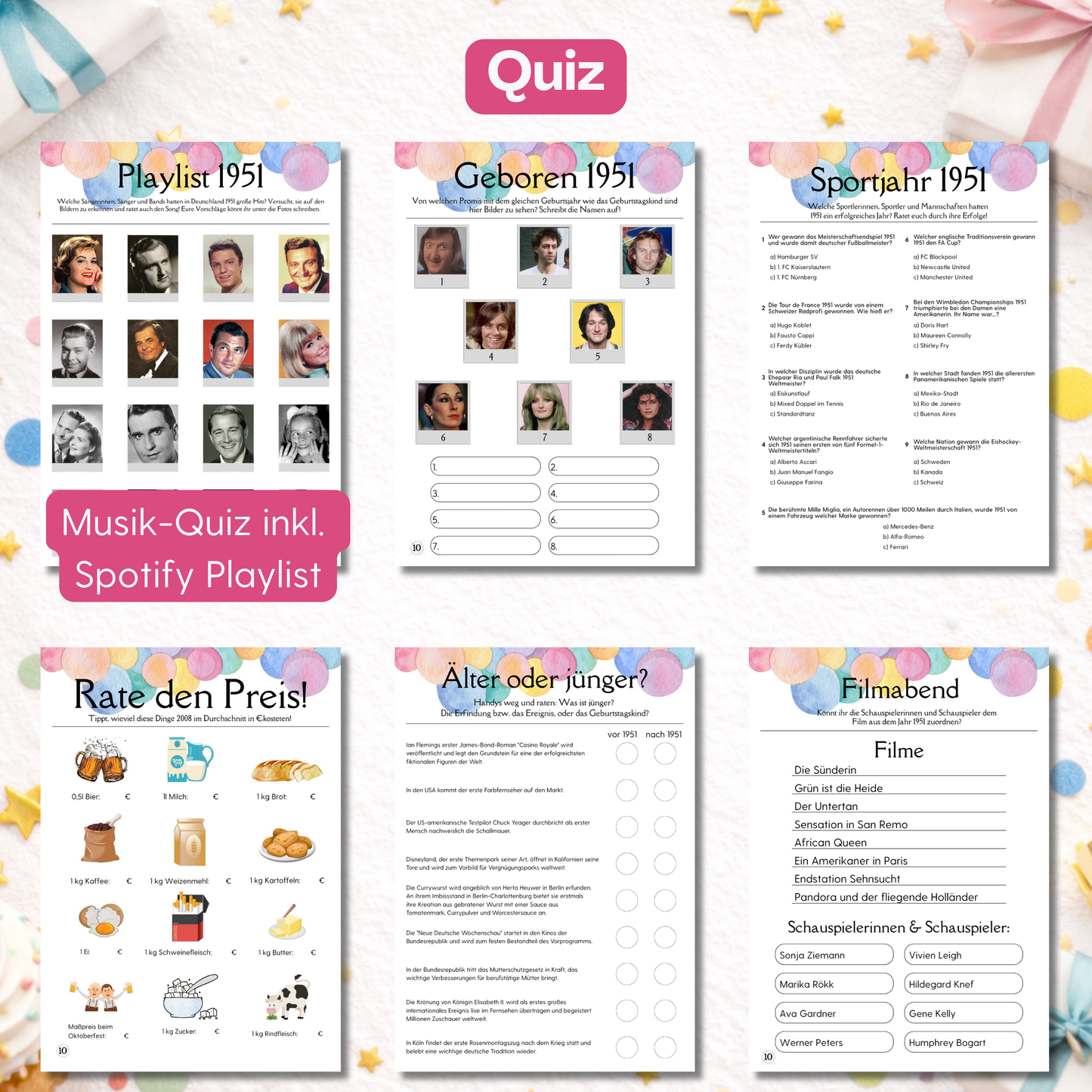 Überblick aller 6 Quiz- und Ratespiele rund um 1951