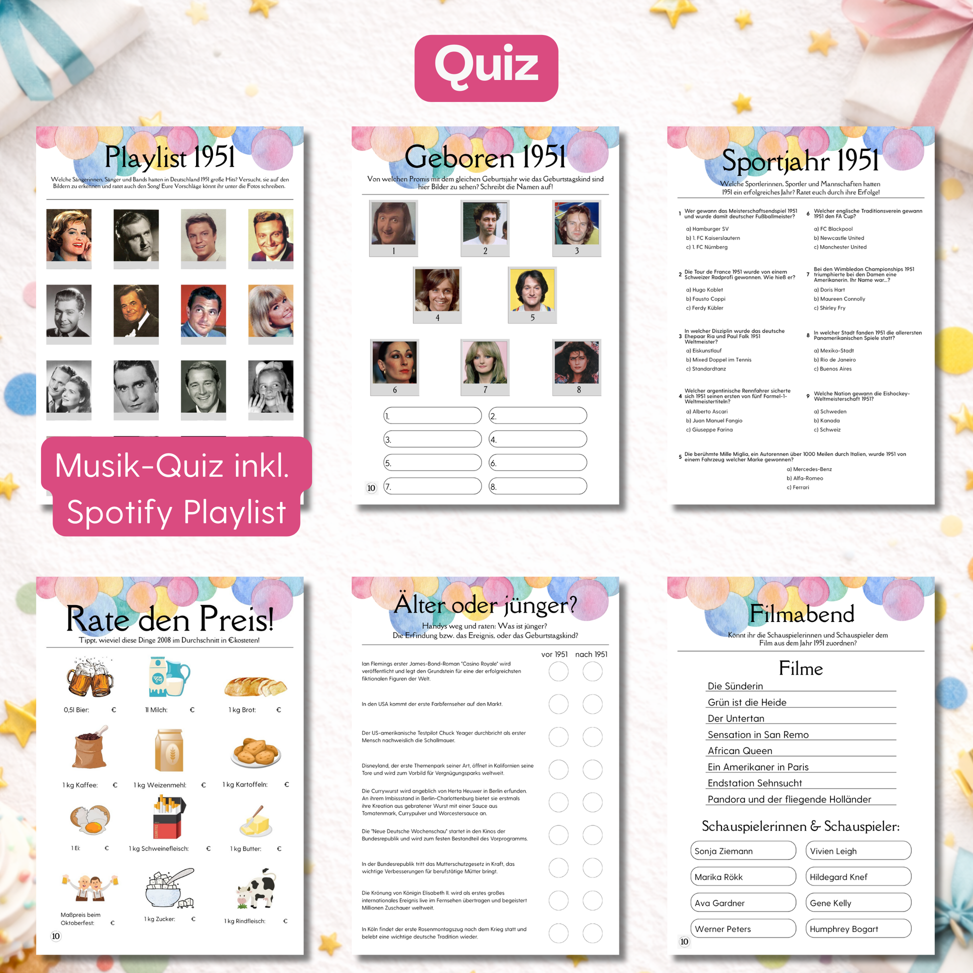 Überblick aller 6 Quiz- und Ratespiele rund um 1951