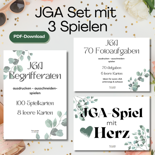 JGA Spiele Set zum Ausdrucken – Begriffe raten, Fotoaufgaben & mehr, PDF