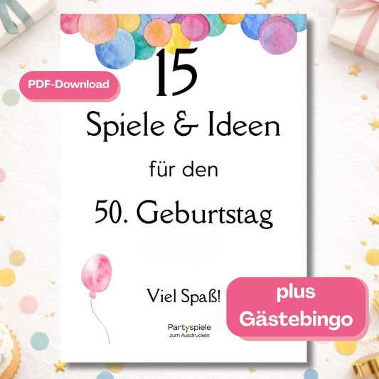 Spieleset 50. Geburtstag (1976) – 15 Partyspiele, Quiz & Gästebingo zum Ausdrucken