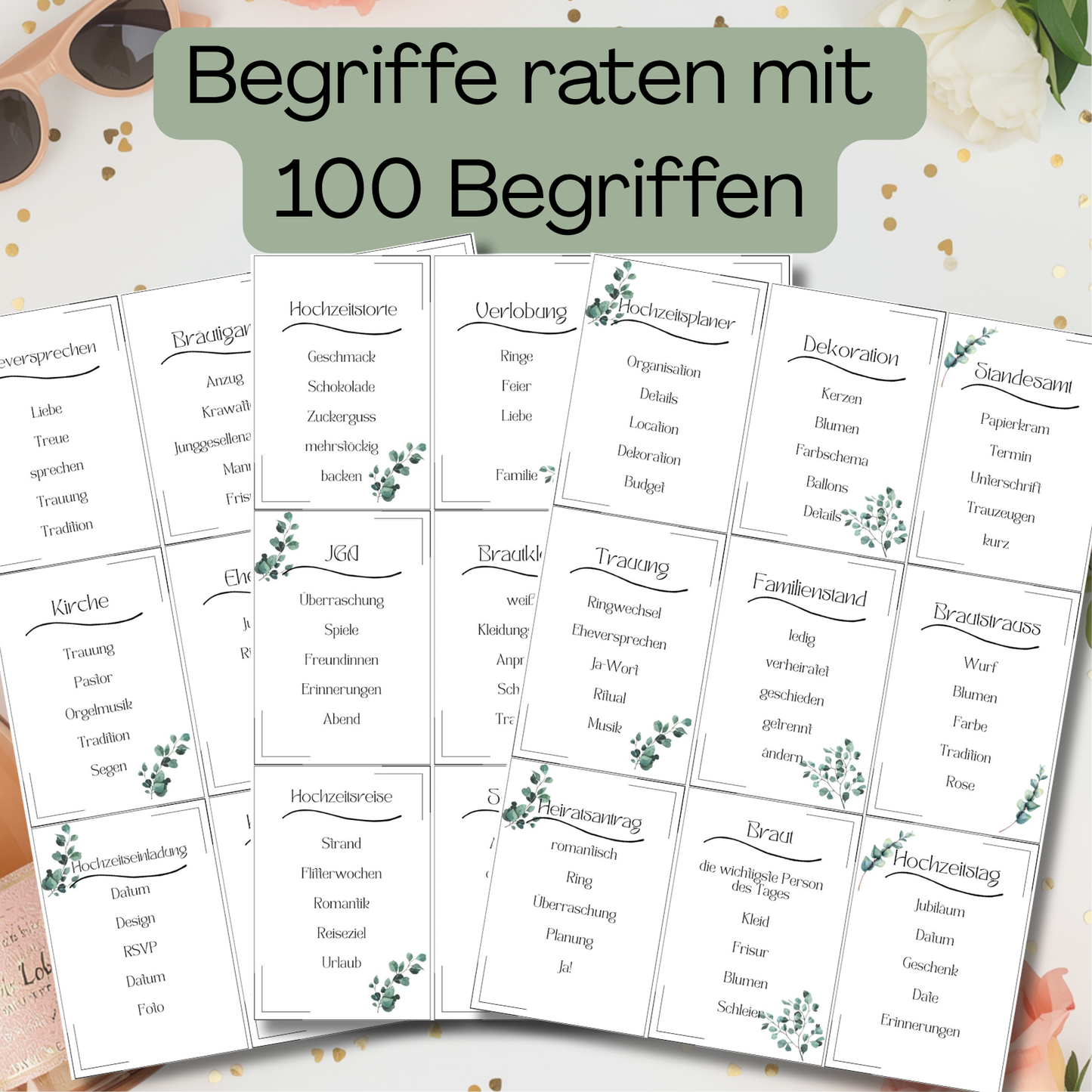JGA Spiele Set zum Ausdrucken – Begriffe raten, Fotoaufgaben & mehr, PDF