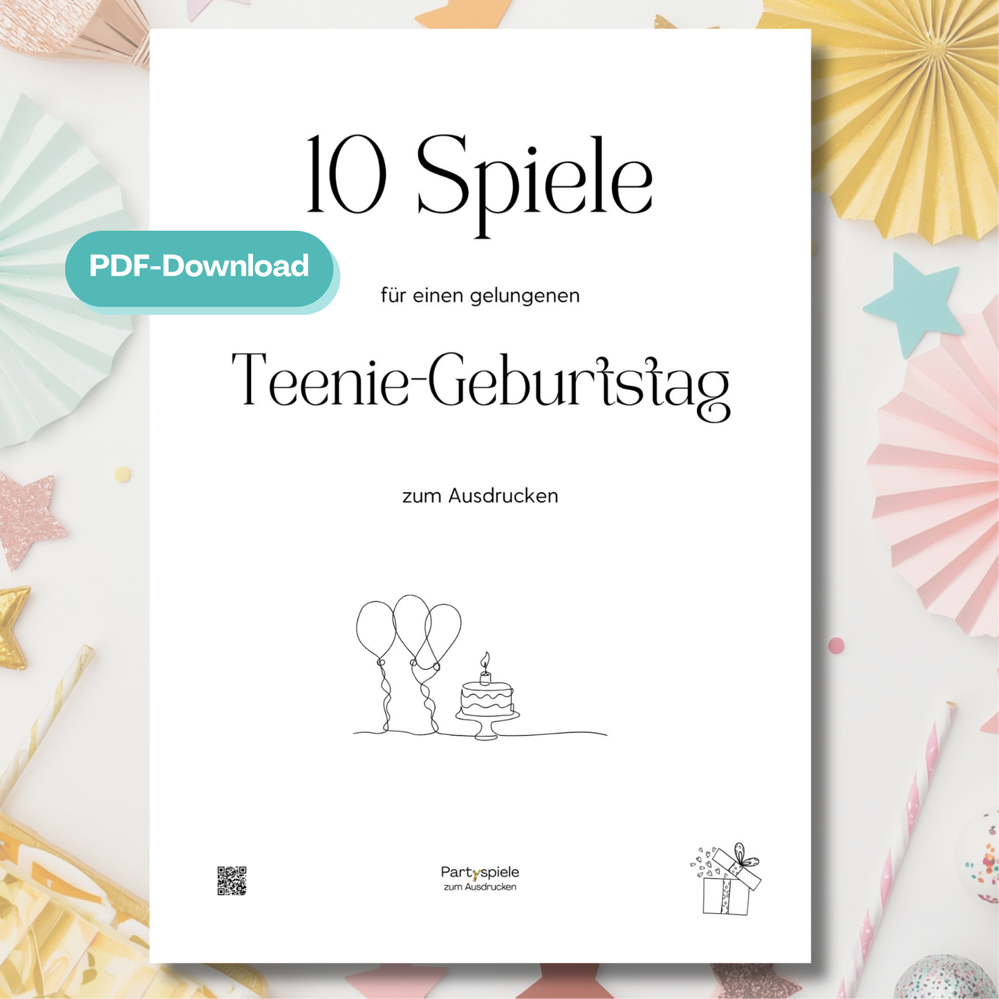 Teenager Geburtstag Spiele Set – 10 Partyspiele für Teenie Geburtstagsparty zum Ausdrucken, PDF, schwarz/weiß