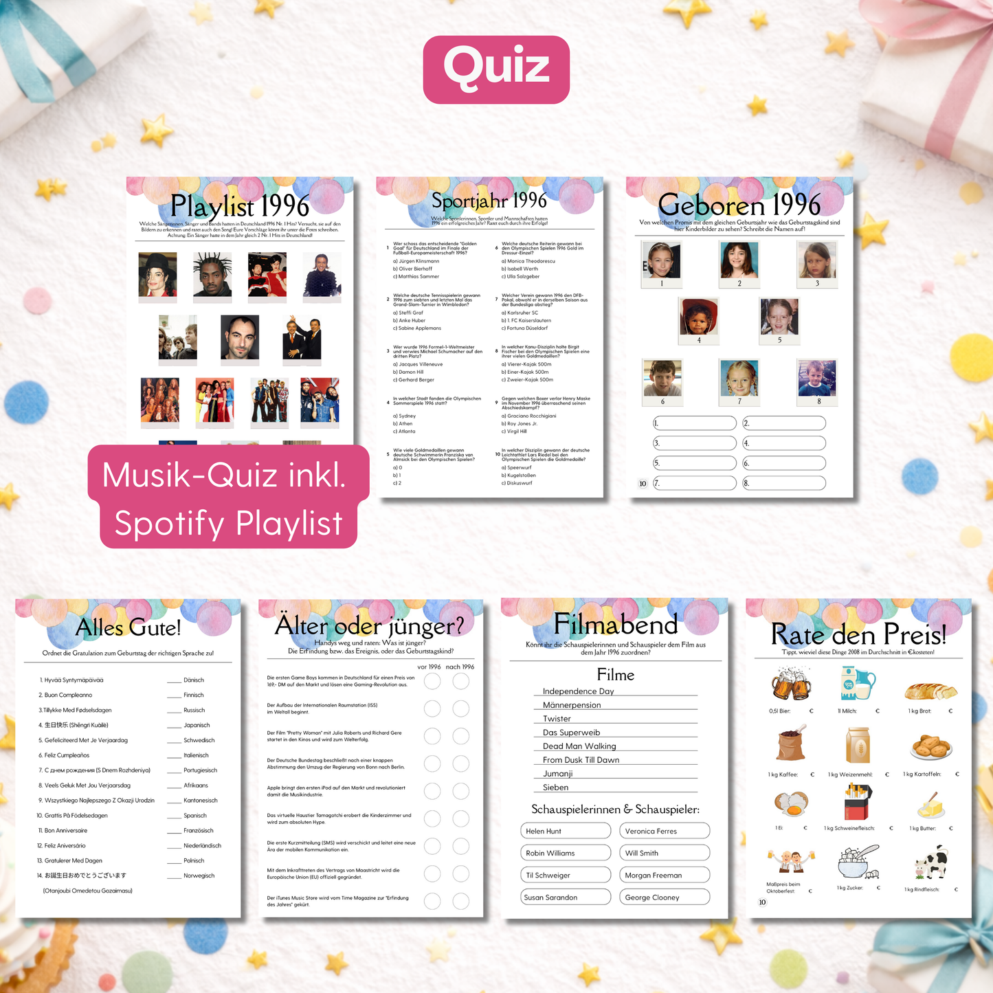 Spieleset 30. Geburtstag (1996) – 15 Partyspiele, Quiz & Gästebingo zum Ausdrucken