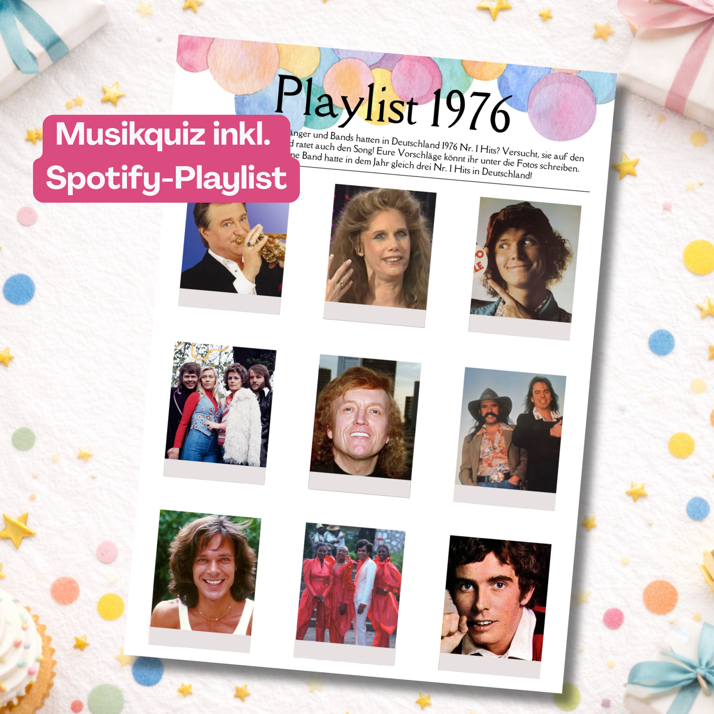 Spieleset 50. Geburtstag (1976) – 15 Partyspiele, Quiz & Gästebingo zum Ausdrucken