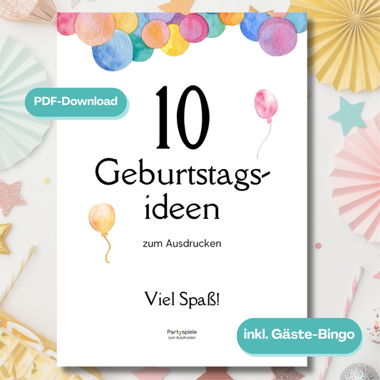 Geburtstag Spiele Set für Erwachsene – 10 Partyspiele & Aktivitäten zum Ausdrucken, PDF
