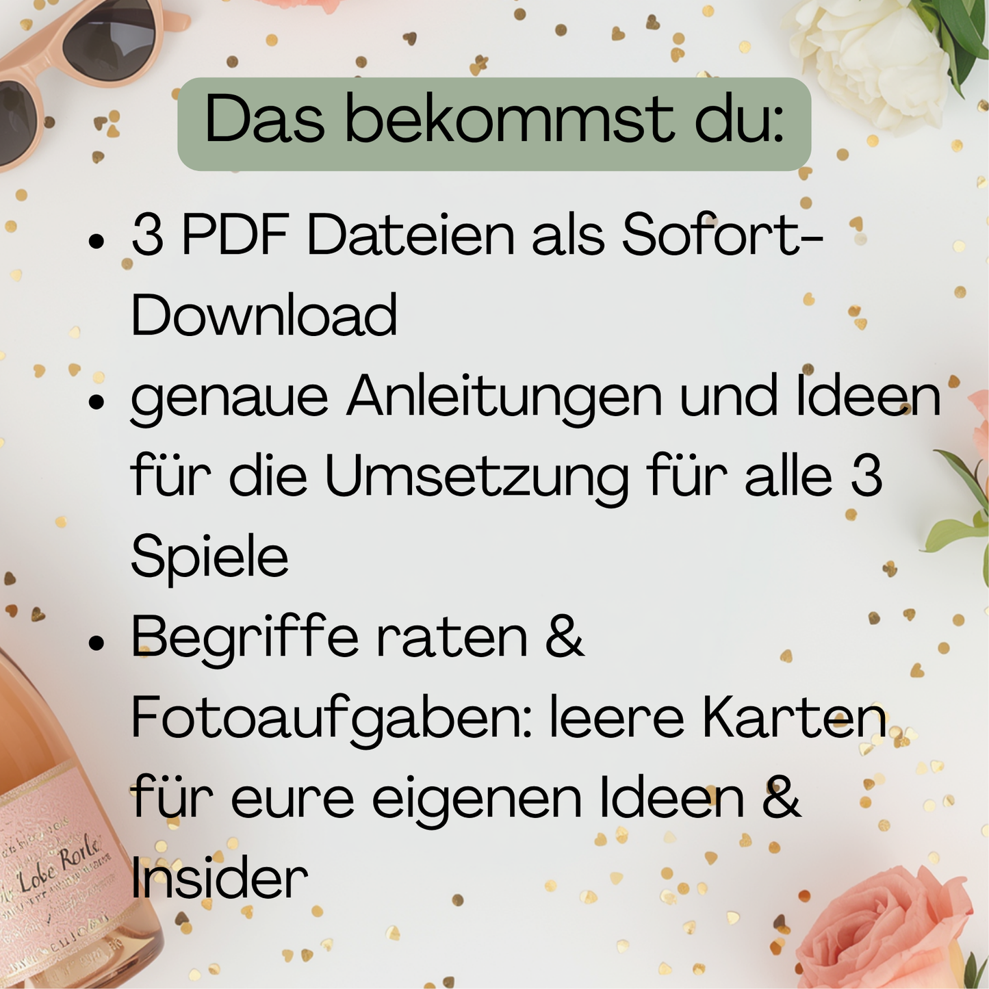 JGA Spiele Set zum Ausdrucken – Begriffe raten, Fotoaufgaben & mehr, PDF