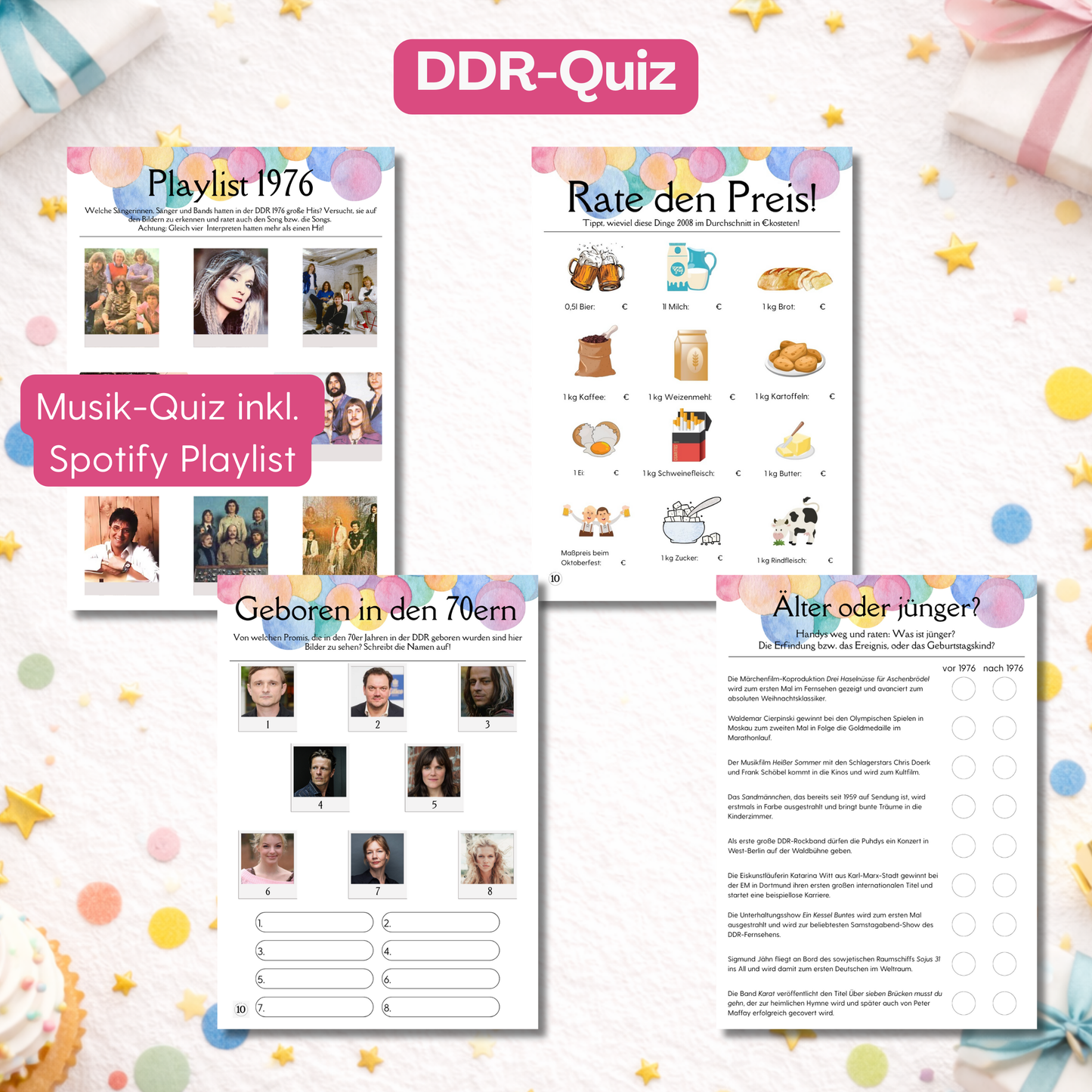 Spieleset 50. Geburtstag (1976) – 15 Partyspiele, Quiz & Gästebingo zum Ausdrucken