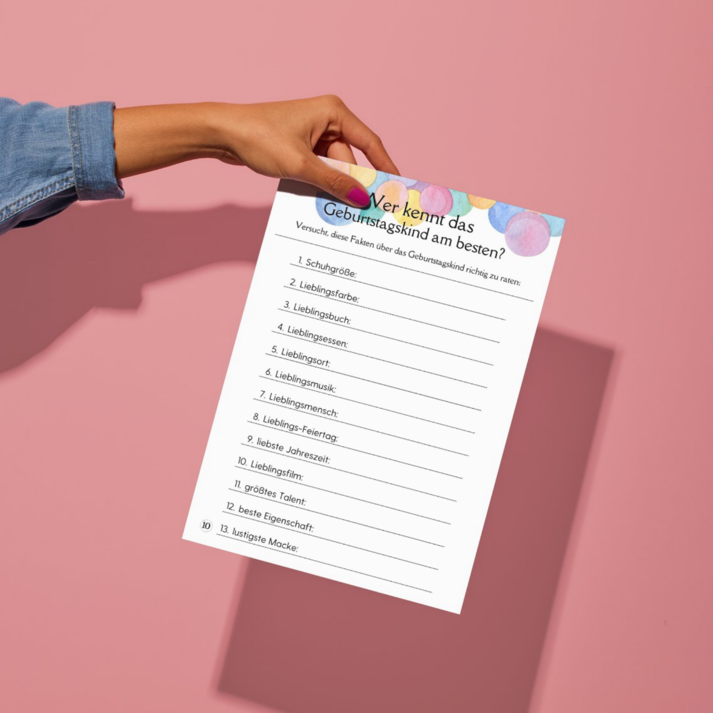 Geburtstag Spiele Set für Erwachsene – 10 Partyspiele & Aktivitäten zum Ausdrucken, PDF