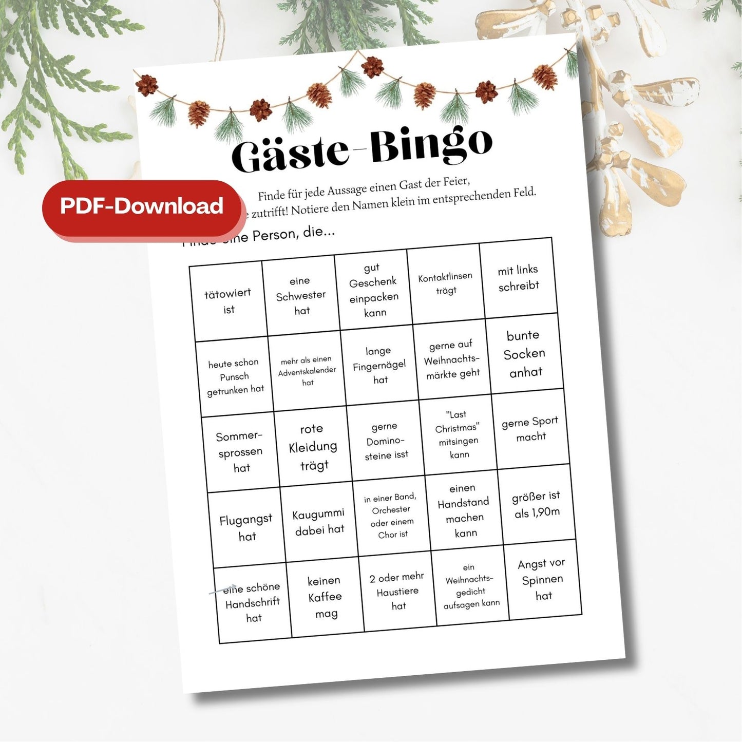Weihnachten Gäste Bingo Familie Spiele Idee
