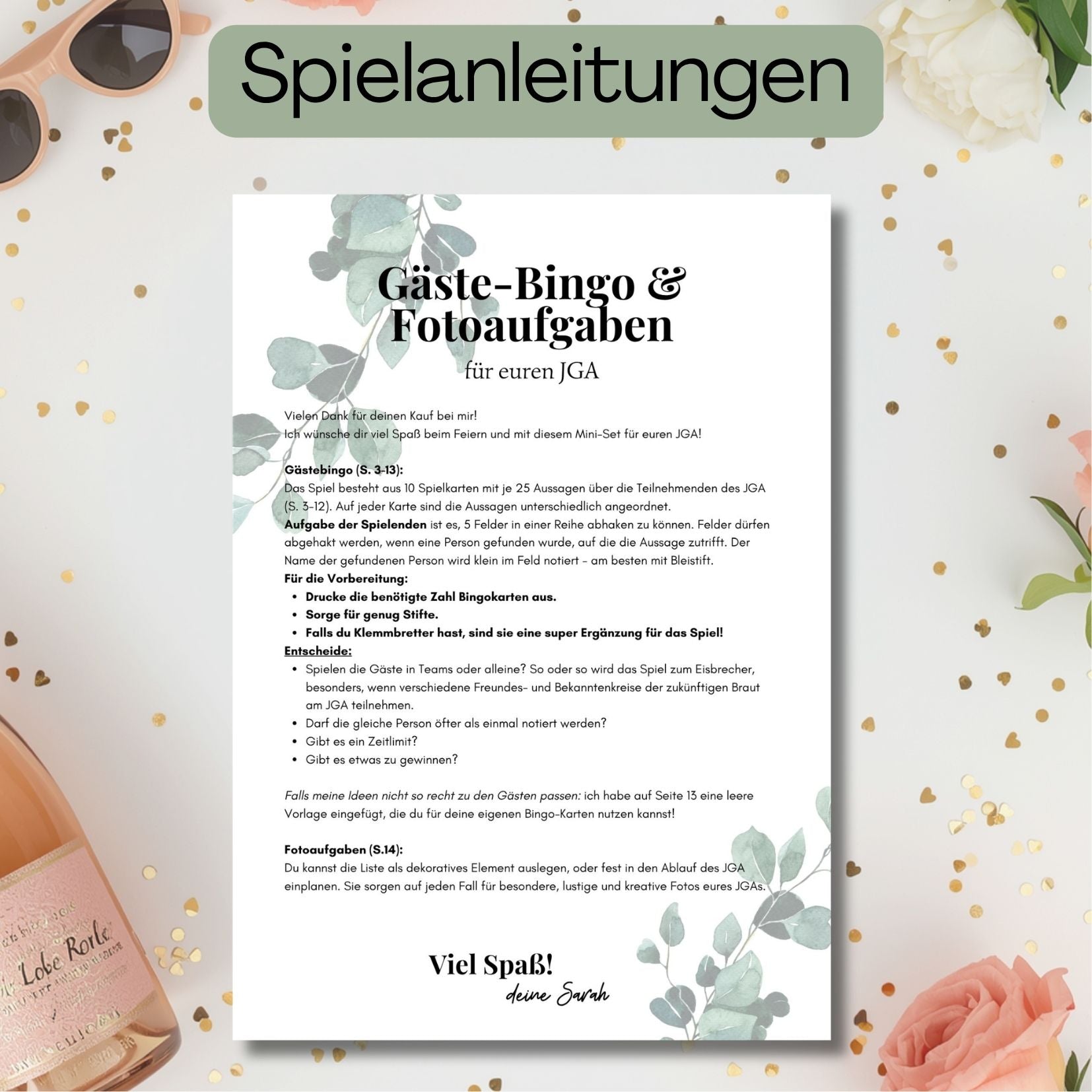 Foto der Spielanleitungen für die JGA Spiele
