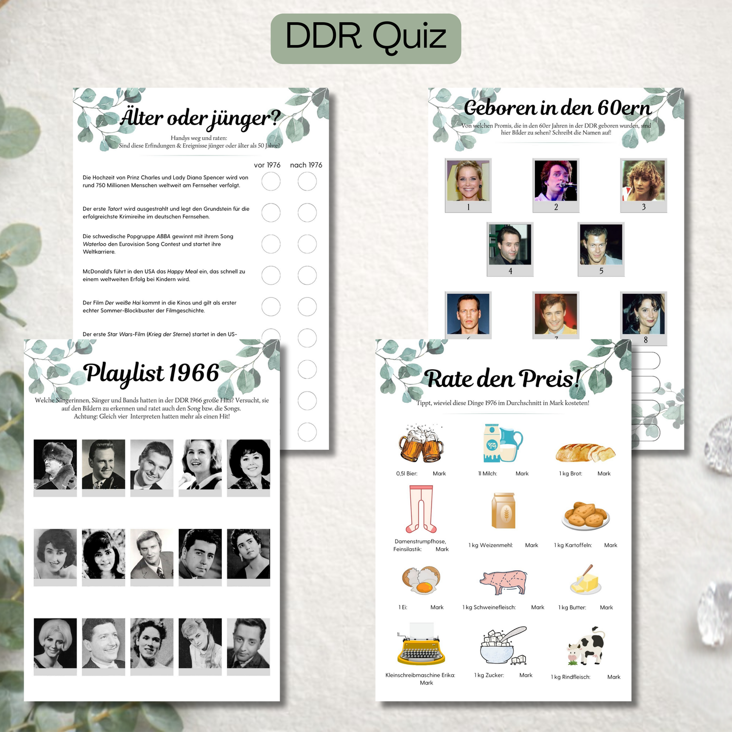 DDR Quiz 1966 für diamantene Hochzeit mit Jahrgangsfragen und Rate den Preis Spiel