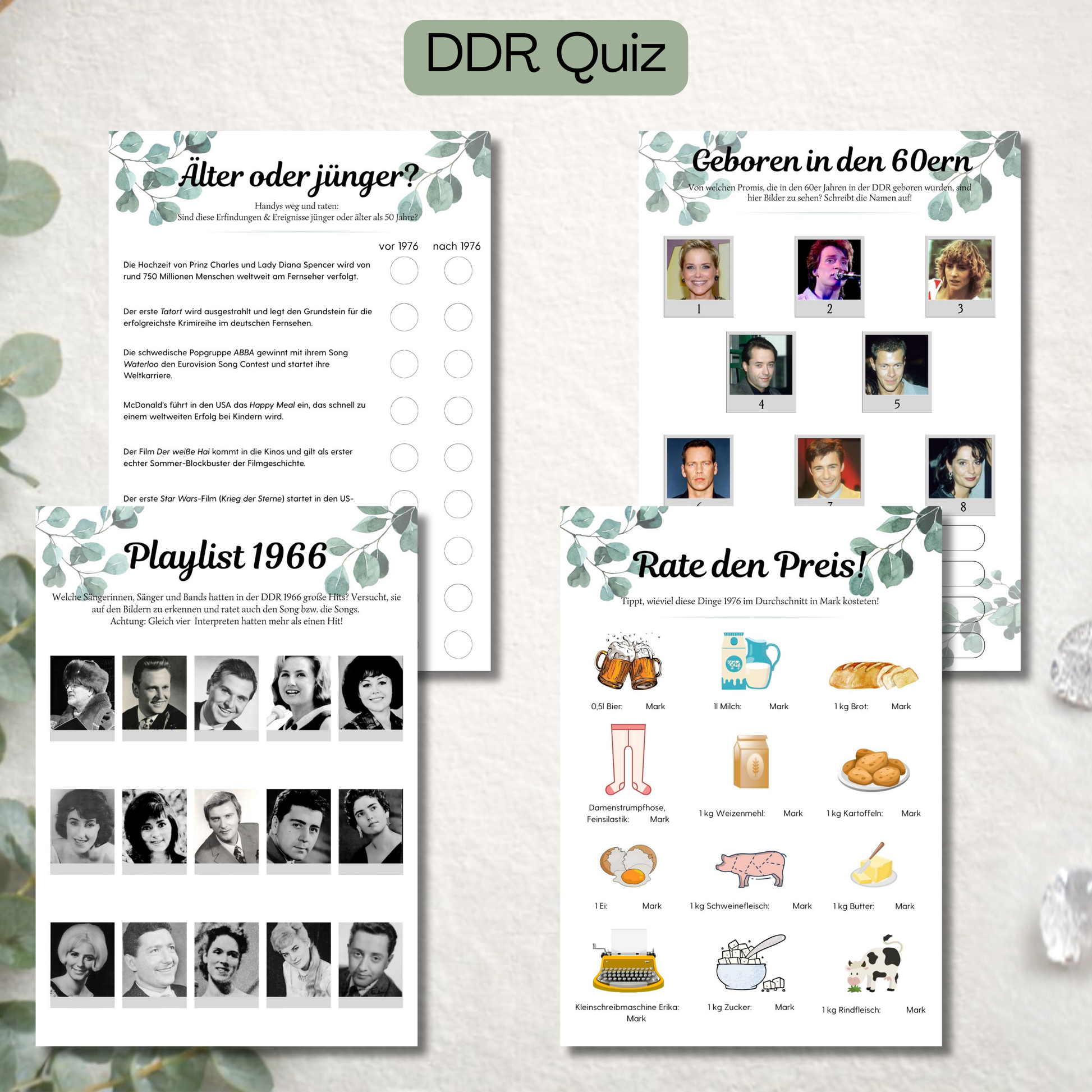 DDR Quiz 1966 für diamantene Hochzeit mit Jahrgangsfragen und Rate den Preis Spiel