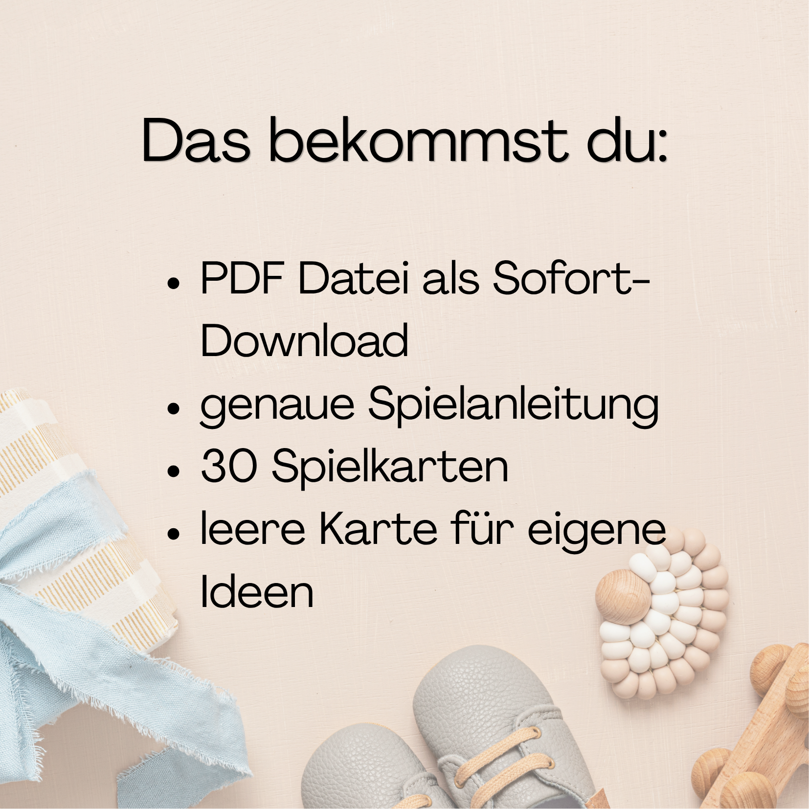 Lieferumfang des Babyparty Spiels