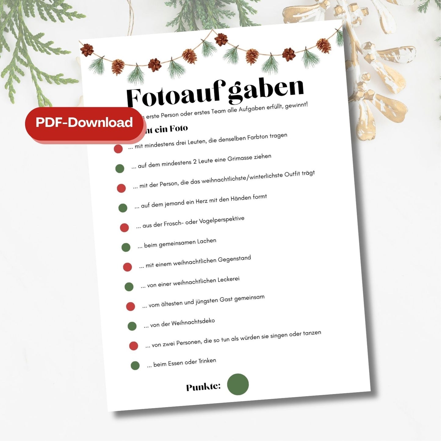 weihnachtliche Fotoaufgaben für die ganze Familie zum Ausdrucken