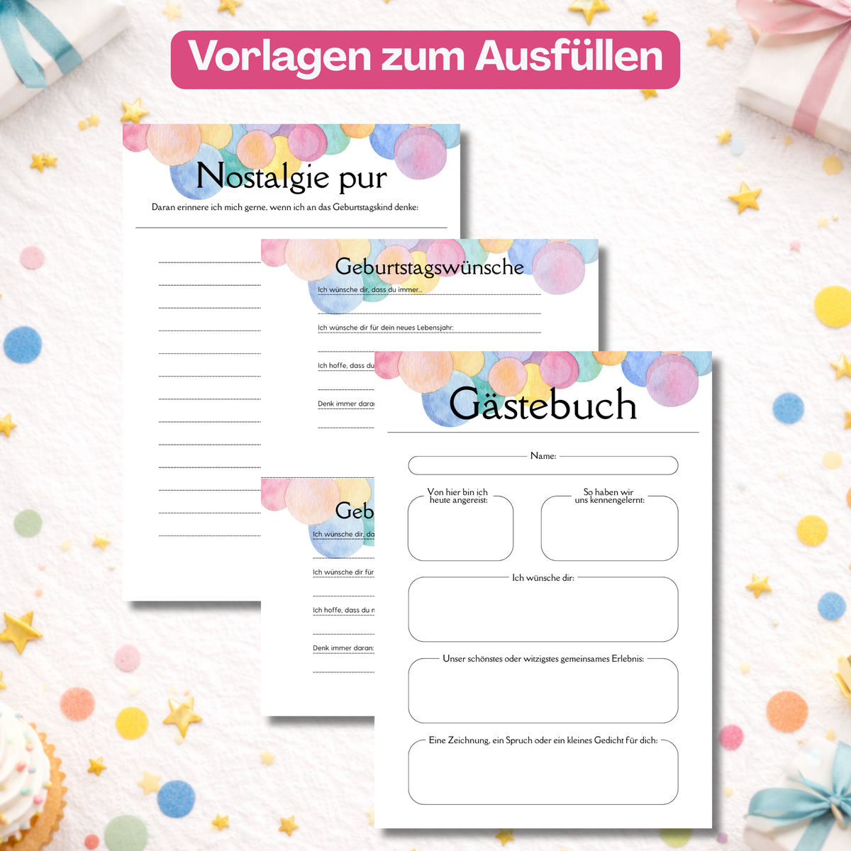 30. Geburtstag Spiele zum Ausdrucken – Vorlagen zum Ausfüllen mit Gästebuch, Geburtstagswünschen und Nostalgie-Seite