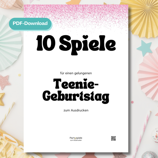 Teenager Geburtstag Spiele Set – 10 Partyspiele für Teenie Geburtstagsparty zum Ausdrucken, PDF, pink