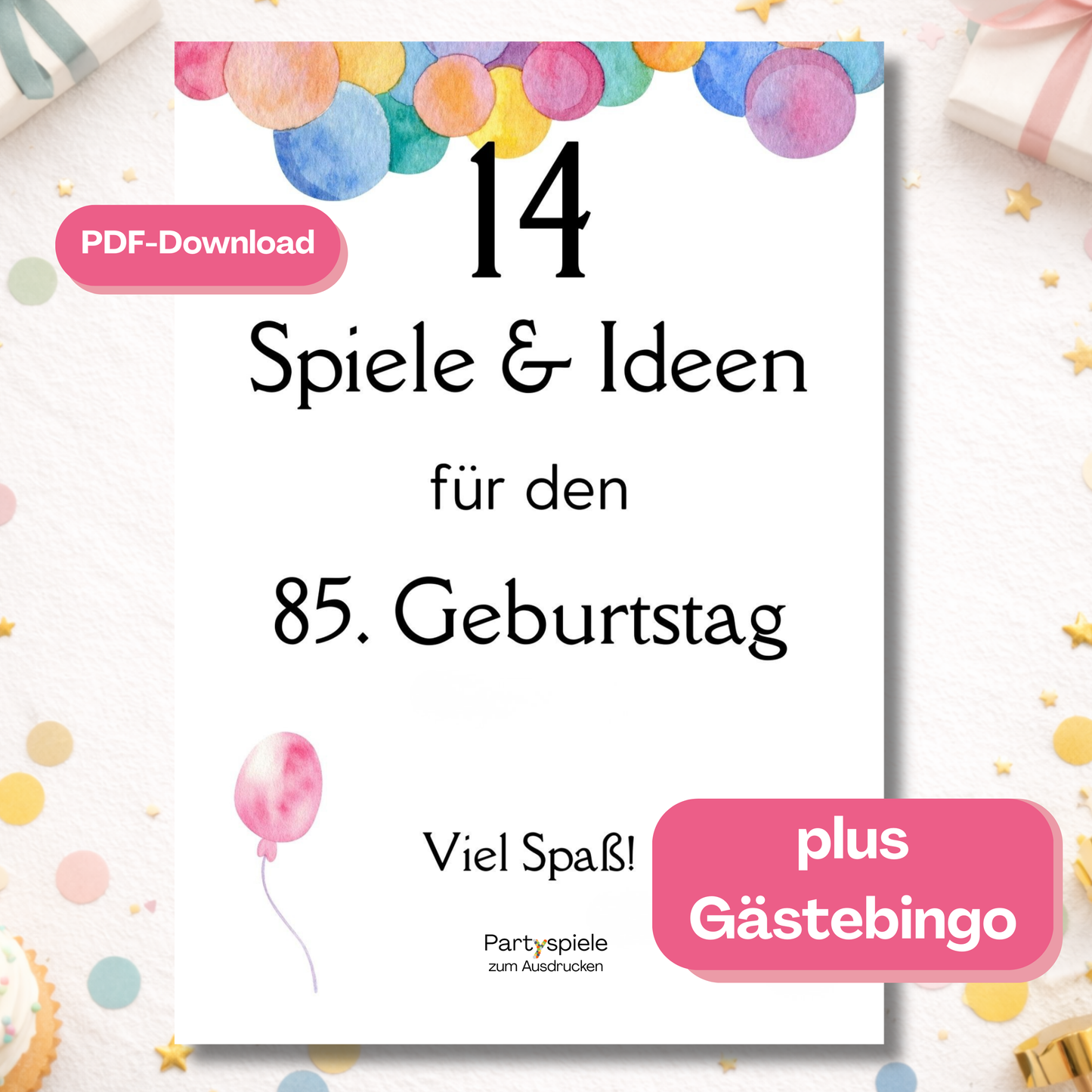 Spieleset 85. Geburtstag (1941) – 14 Partyspiele, Quiz & Gästebingo zum Ausdrucken