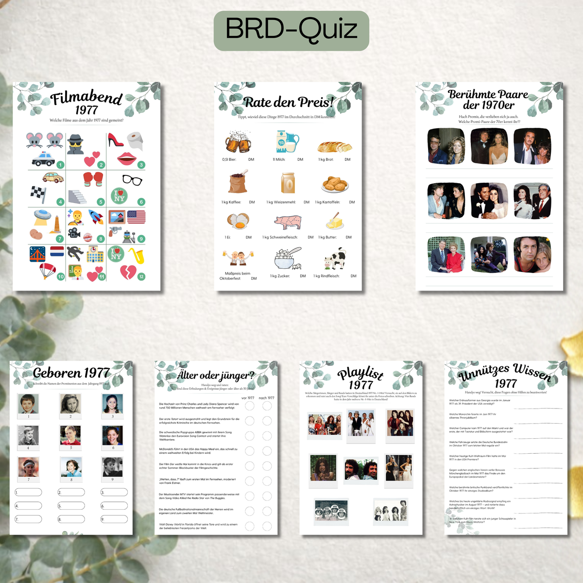 BRD-Quiz zum Jahrgang 1977: Filmabend, Rate den Preis, Berühmte Paare und Geboren 1977
