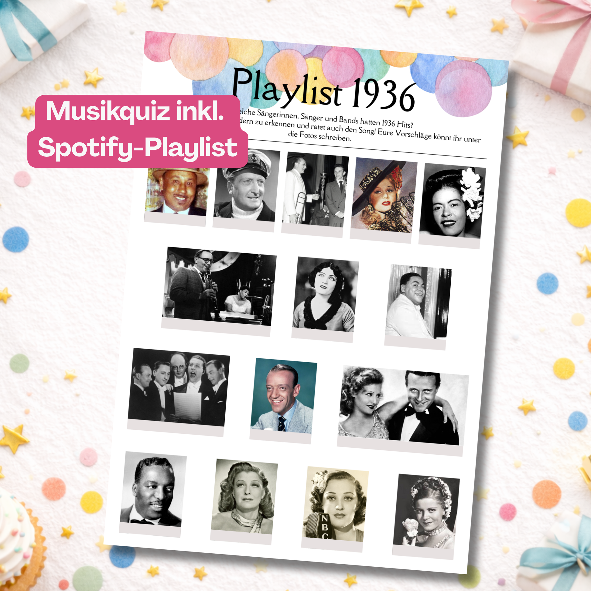 Foto des Musikquiz 1936 mit Spotify Playlist