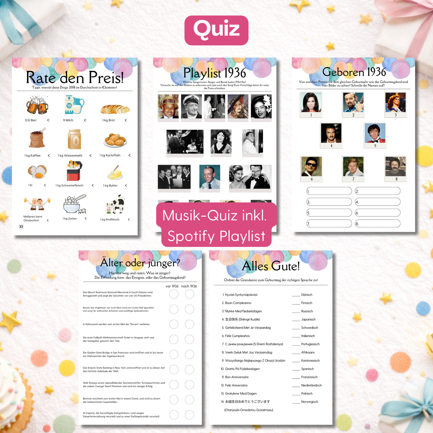 Foto der 5 Quizspiele 1936